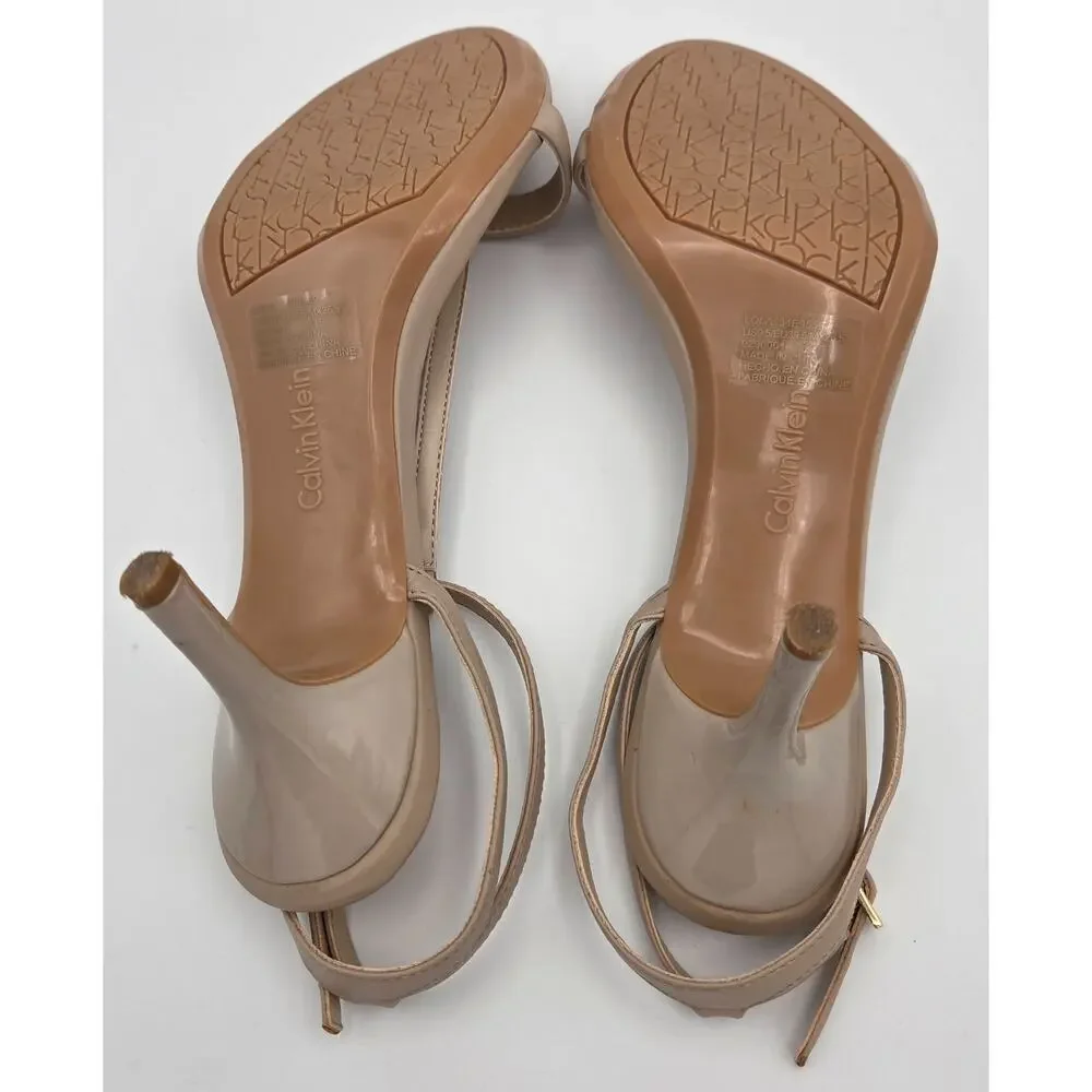 NEW IN BOX Calvin Klein Lola T-Strap Heels Nude Beige Strappy Sandal 9.5 NIB